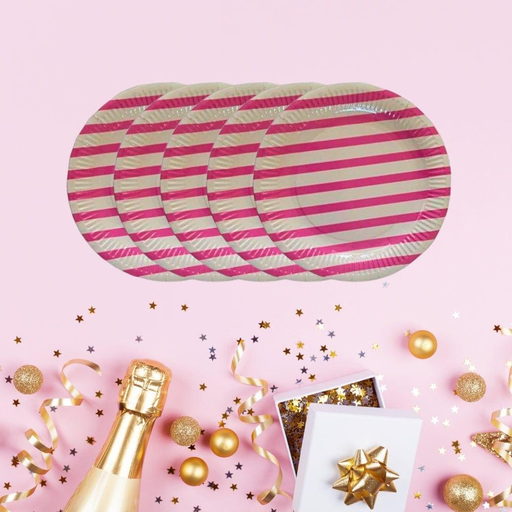 Pink Stripes Paper Plates - Pack of 10 THEME PARTIES Pretty UR Party