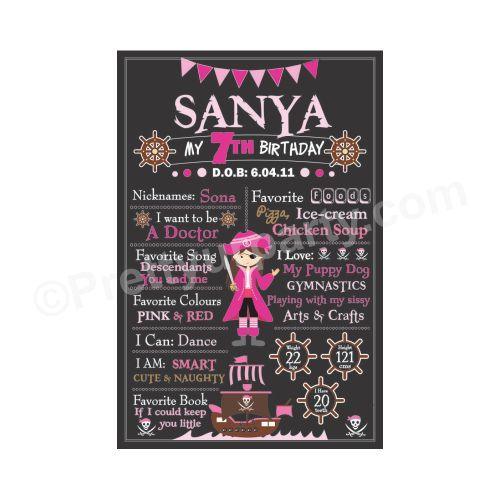 Girly Pirate Theme Chalkboard Poster PERSONALISED Pretty UR Party