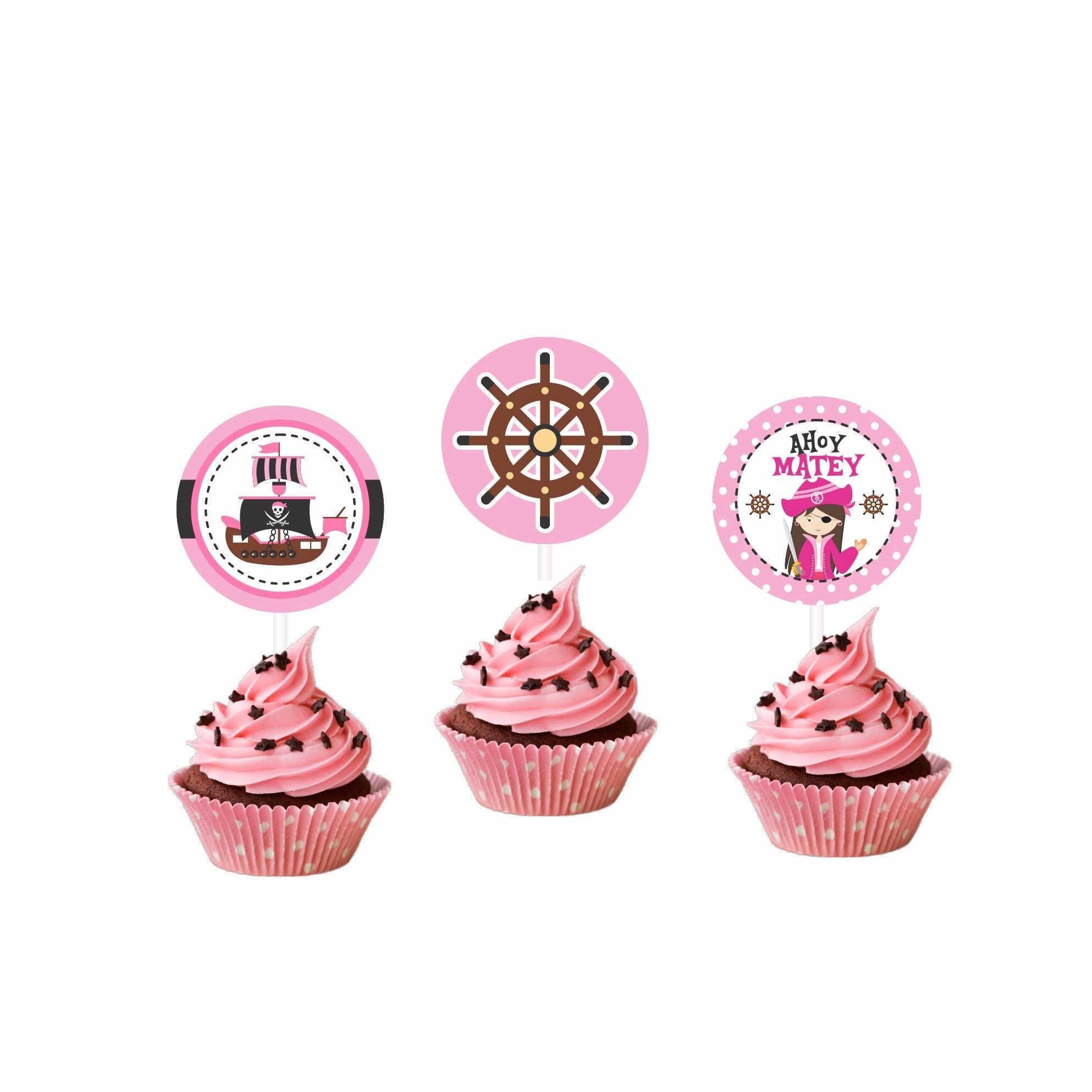 Girly Pirate Theme Cupcake / Food Toppers THEME PARTIES Pretty UR Party