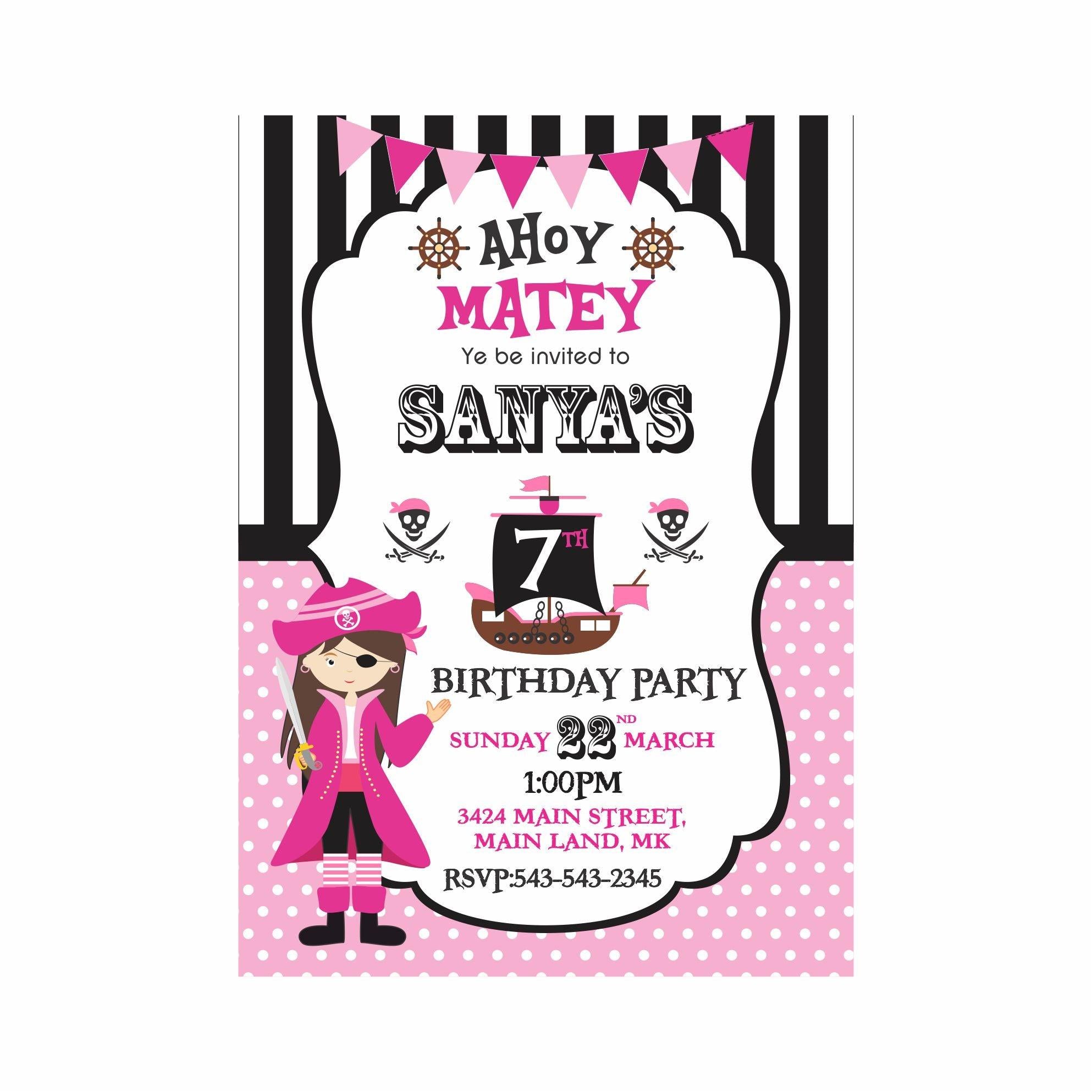 Girly Pirate Theme Invitations ALL PARTY SUPPLIES Pretty UR Party
