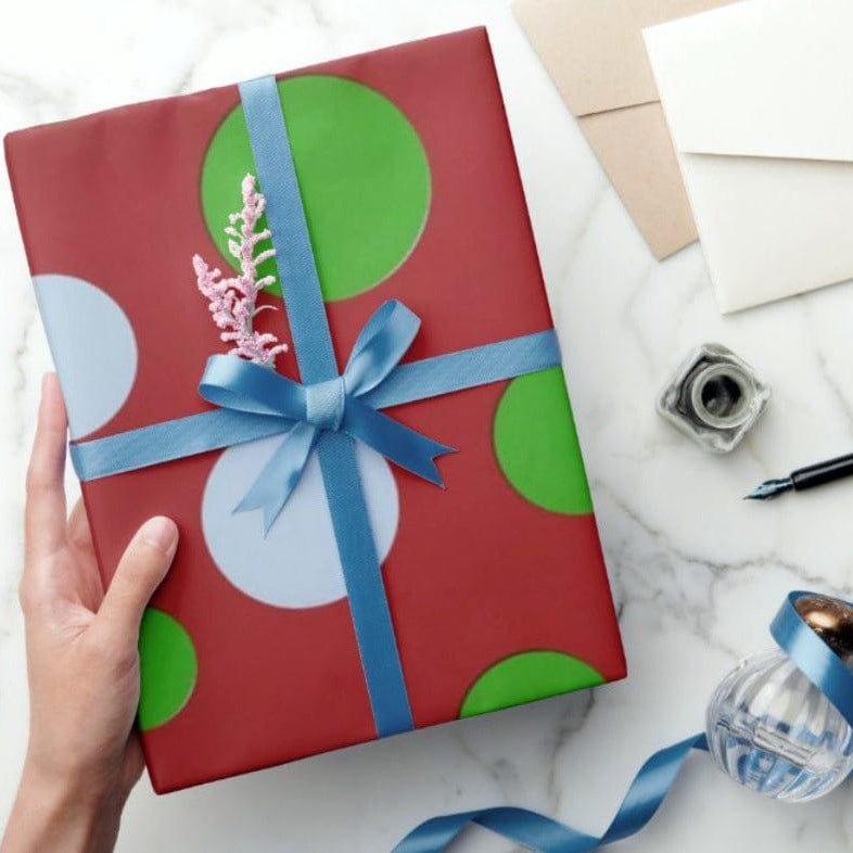 Red with Green and White Polka Dots  Wrapping Paper (Pack of 5) ACCESSORIES Pretty UR Party