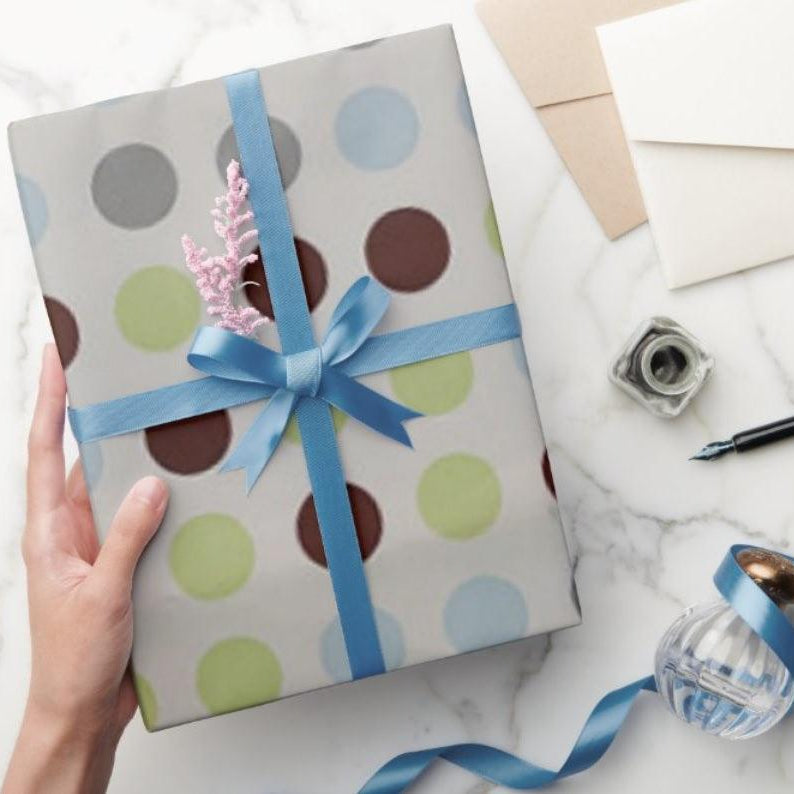 Brown and Green Polka Dots Wrapping Paper - Pack of 5 ACCESSORIES Pretty UR Party