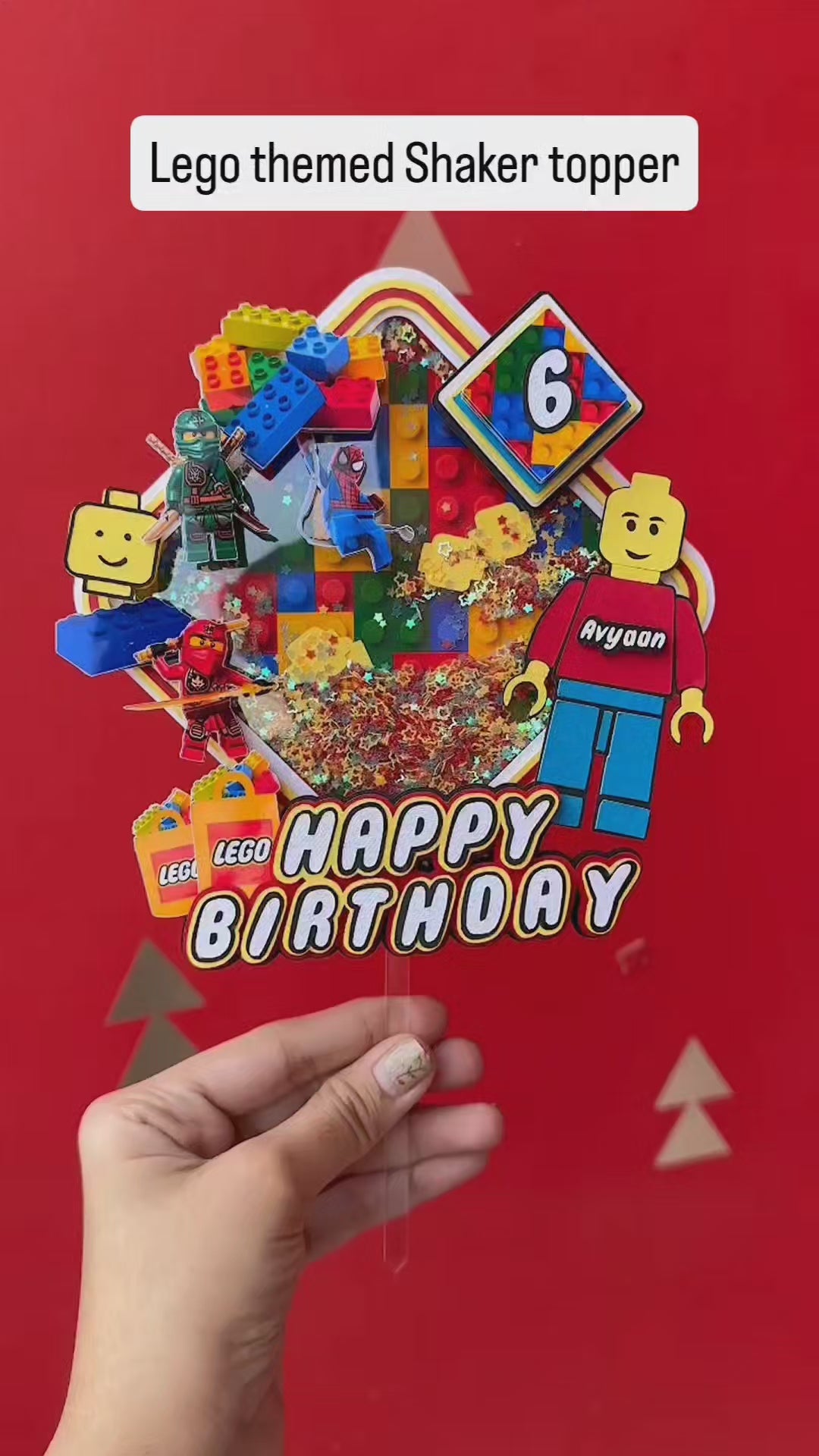 Lego themed Shaker Cake Topper HANDCRAFTED Pretty UR Party
