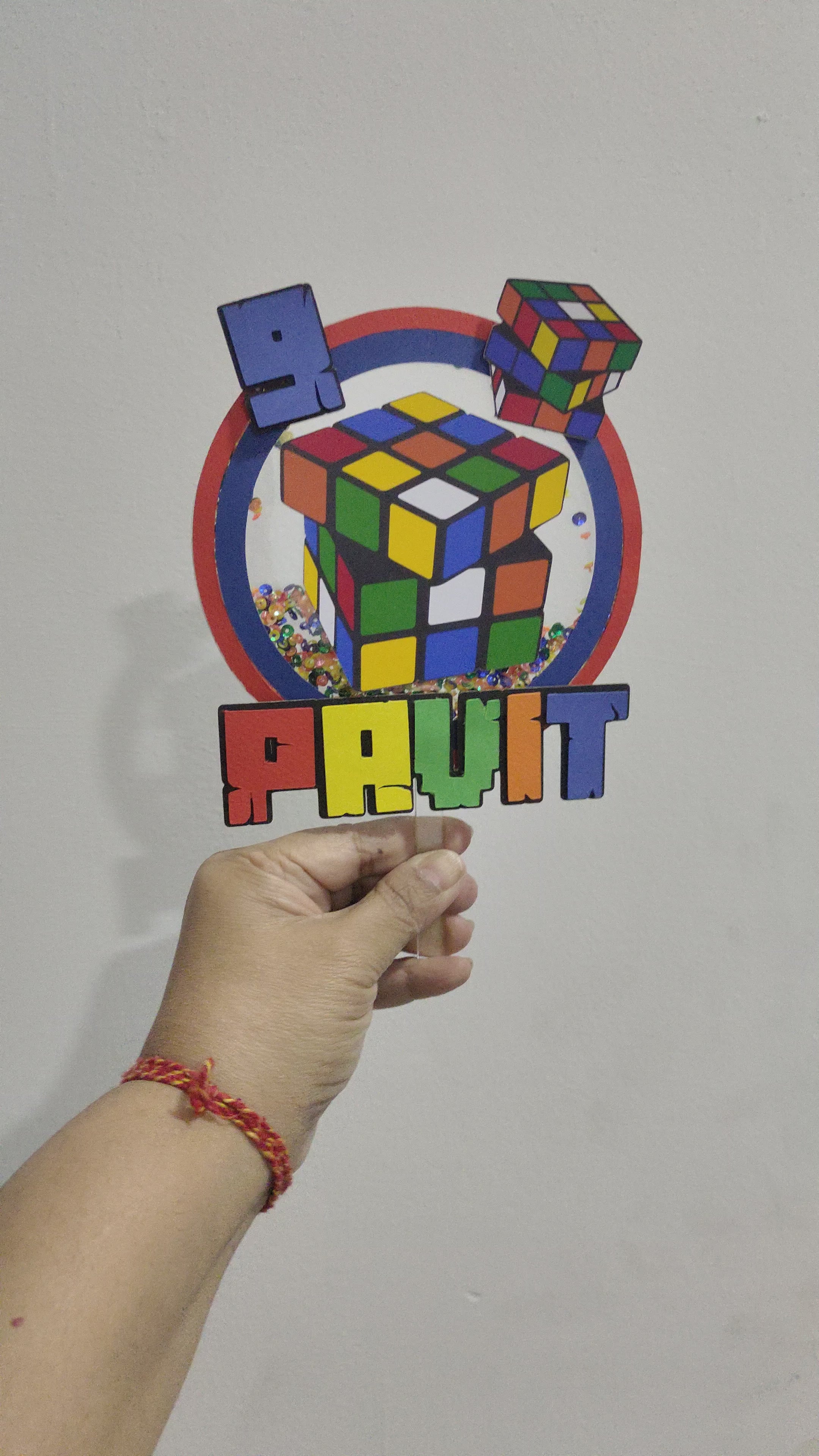 Rubik's Cube Shaker Cake Topper HANDCRAFTED Pretty UR Party