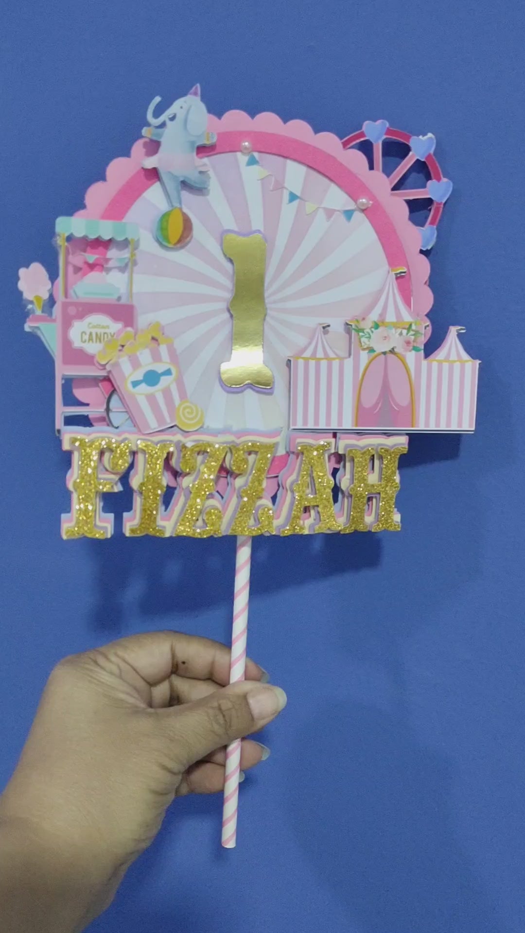 Personalised Pastel Carnival Cake Topper HANDCRAFTED Pretty UR Party