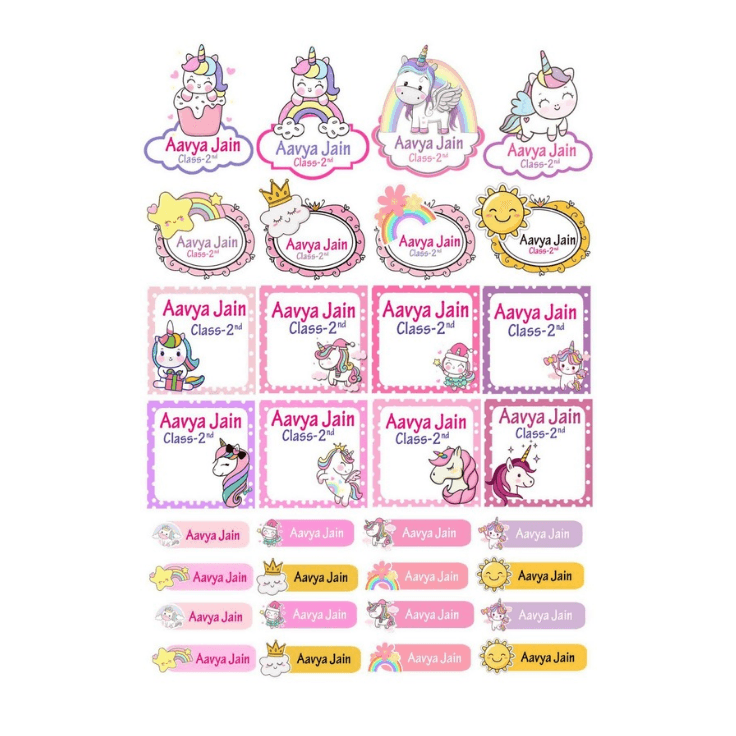 Unicorn theme Sticker Labels - Pack of 31 BACK TO SCHOOL PRETTY UR PARTY
