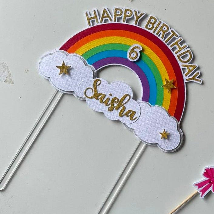 Rainbow theme Cake Topper HANDCRAFTED Pretty UR Party