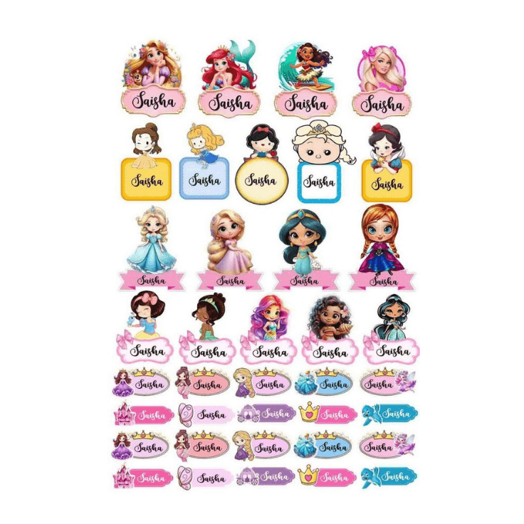 Princess theme Sticker Labels - Pack of 31 BACK TO SCHOOL PRETTY UR PARTY