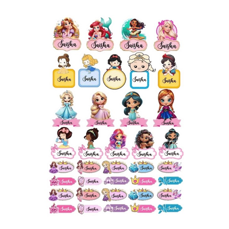 Princess theme Sticker Labels - Pack of 31 BACK TO SCHOOL PRETTY UR PARTY