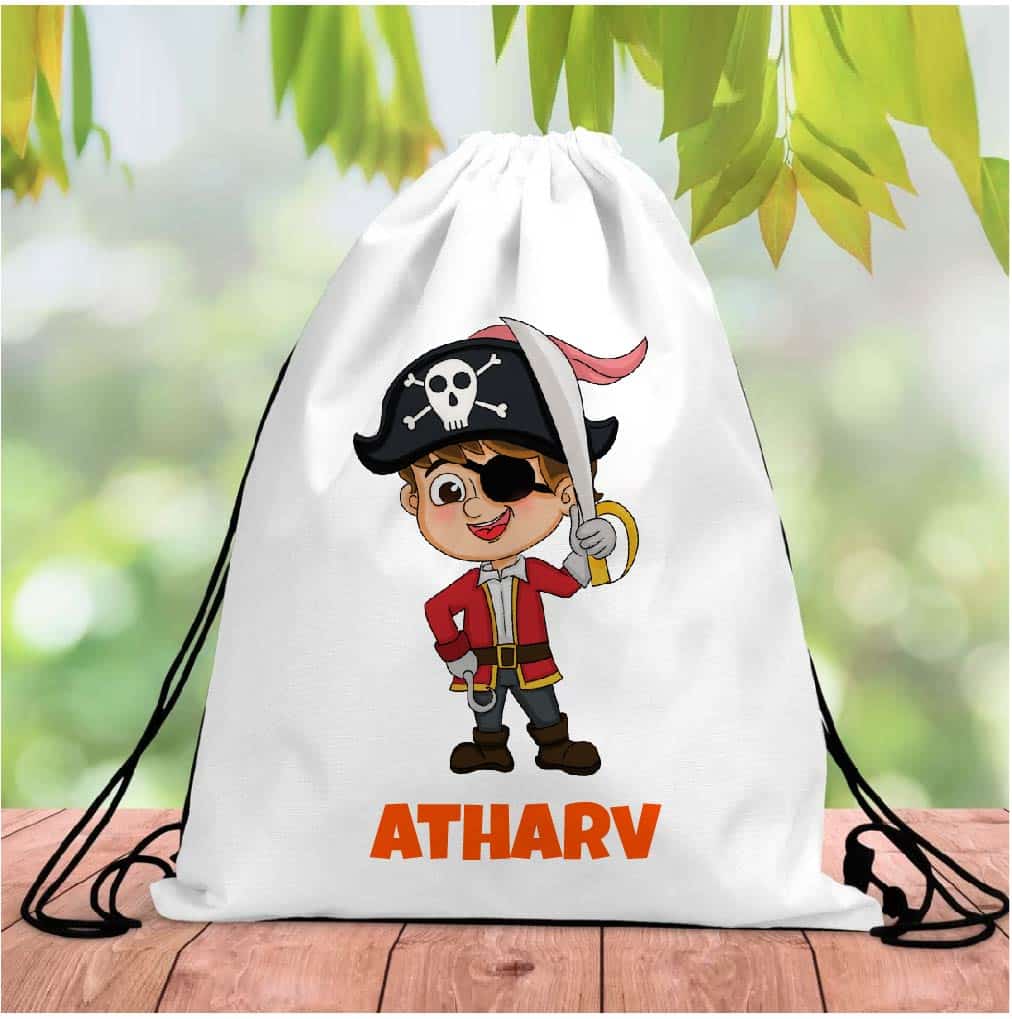 Personalised Pirate Drawstring Bag RETURN GIFTS PRETTY UR PARTY