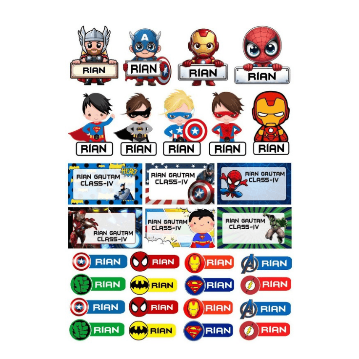 Superhero Sticker Labels - Pack of 31 BACK TO SCHOOL PRETTY UR PARTY