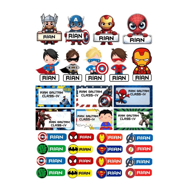 Superhero Sticker Labels - Pack of 31 BACK TO SCHOOL PRETTY UR PARTY