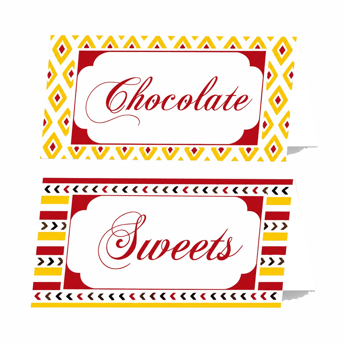Red and Yellow Pattern Rakhi Food Labels / Buffet Table Cards