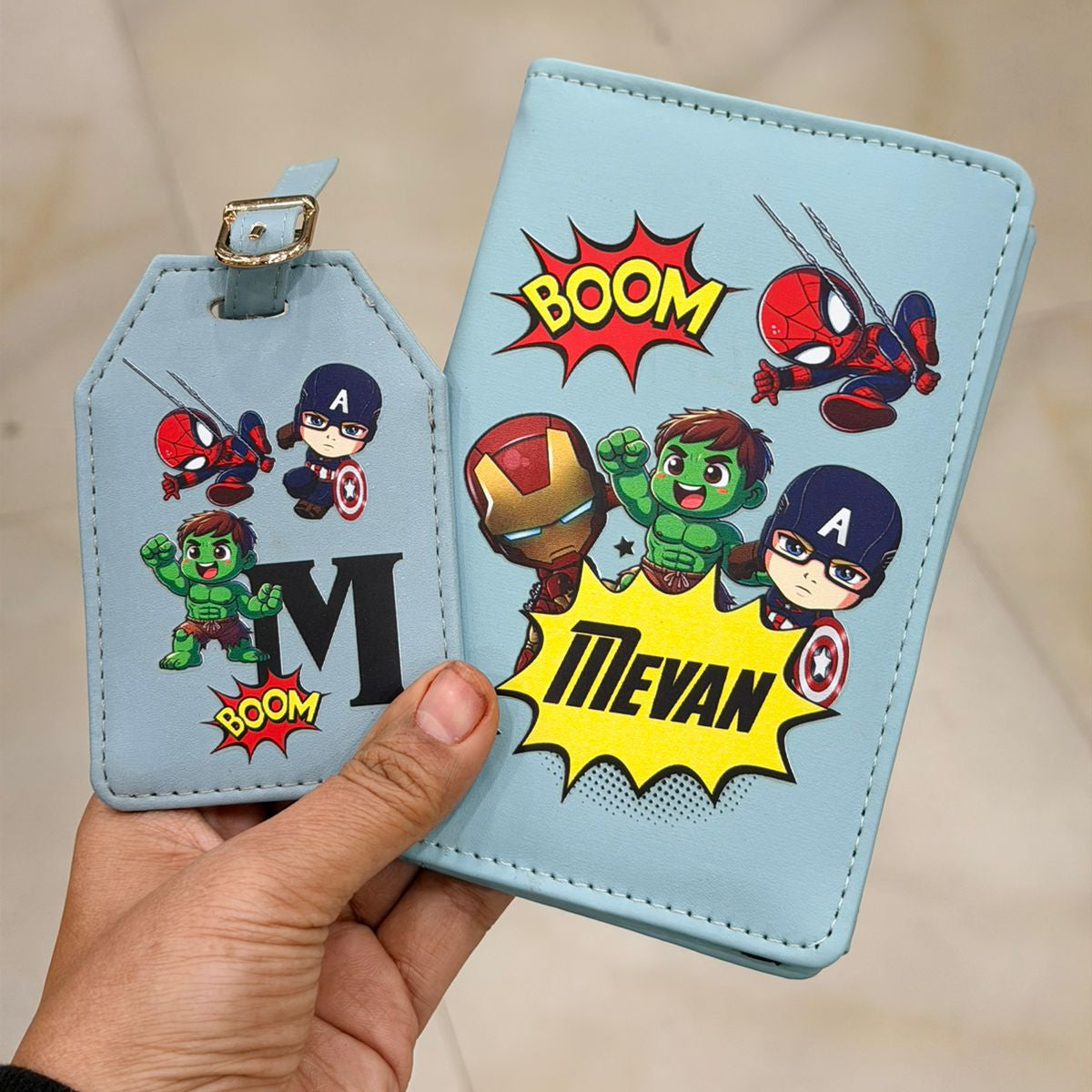 Superhero theme Passport cover and Bag tag combo Superhero theme Passport cover and Bag tag combo