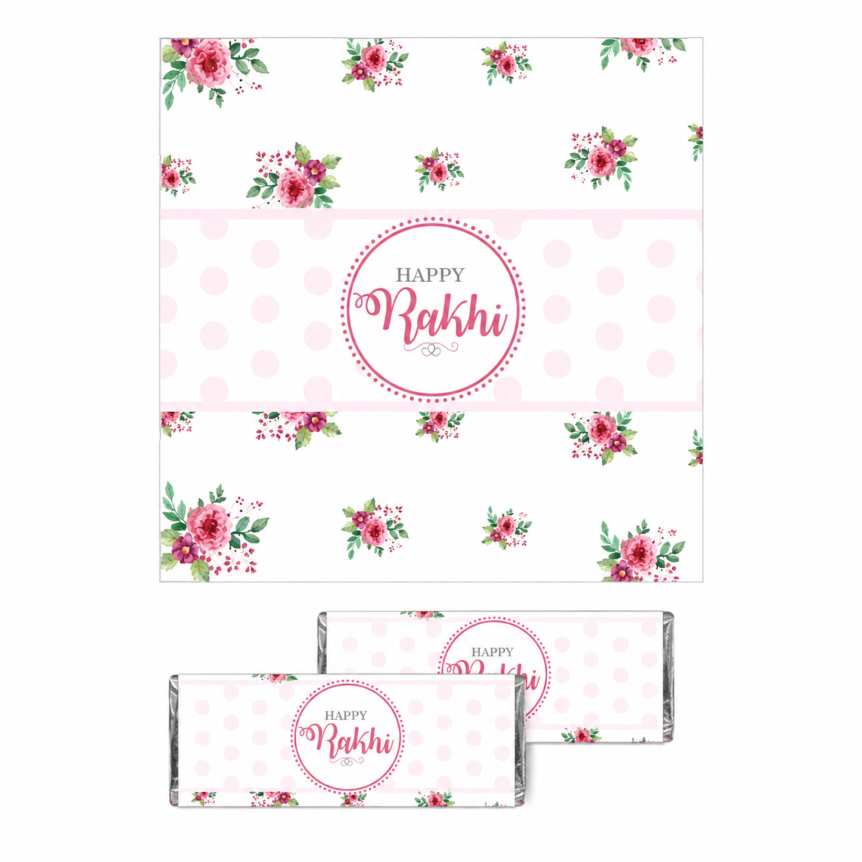 Pink and Green Floral Rakhi Theme Chocolate Wrappers Pink and Green Floral Rakhi Theme Chocolate Wrappers