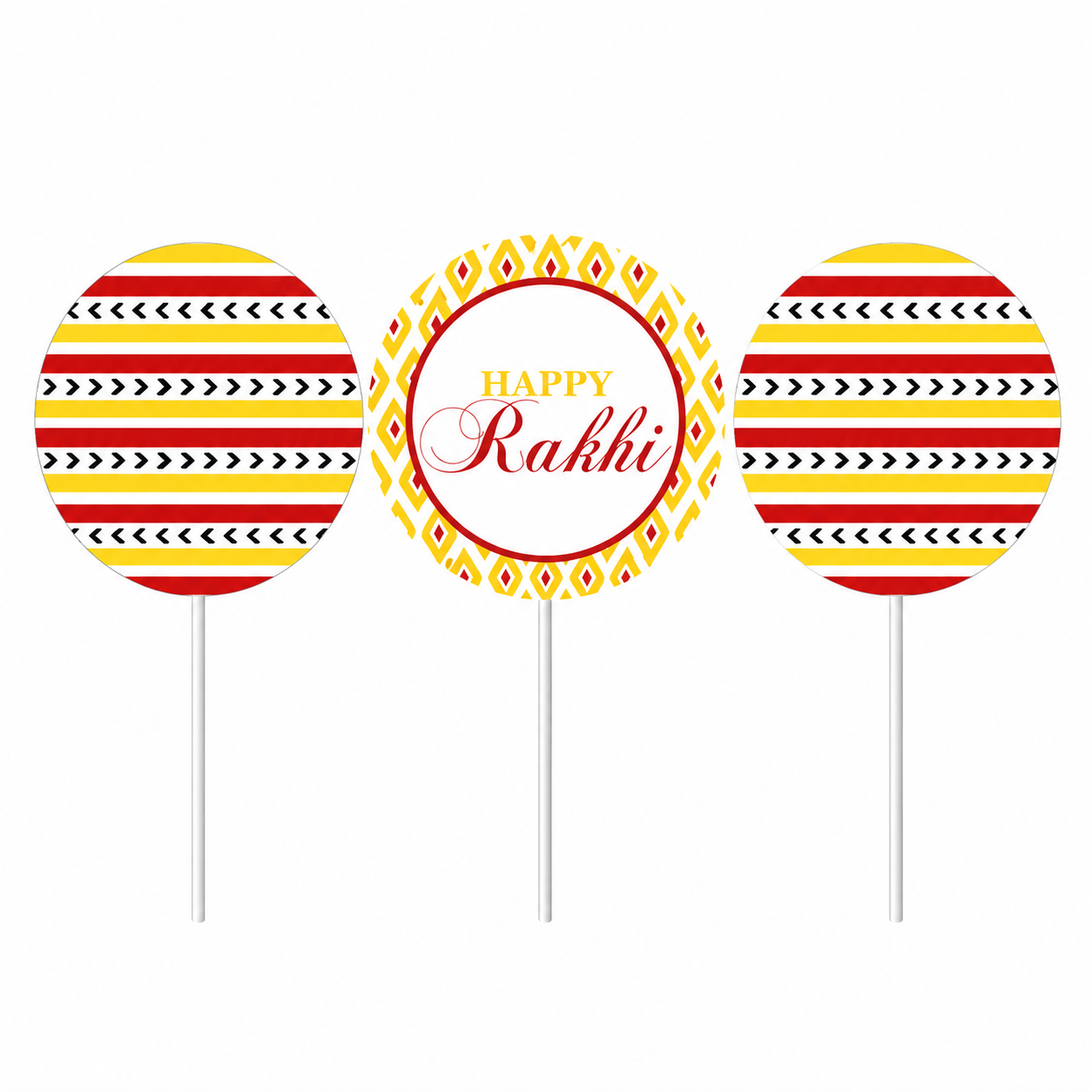 Red and Yellow Pattern Rakhi Cupcake Toppers Red and Yellow Pattern Rakhi Cupcake Toppers