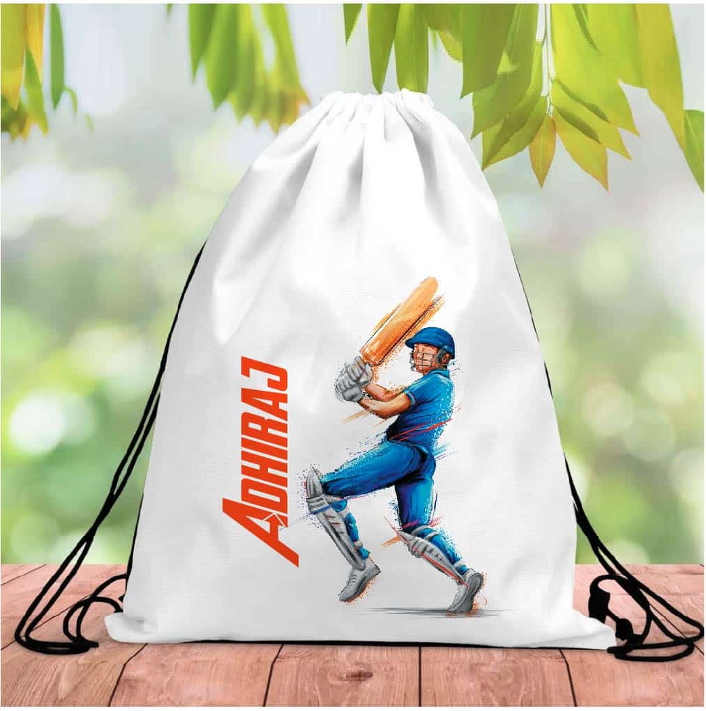 Personalised Cricket Drawstring Bag RETURN GIFTS PRETTY UR PARTY