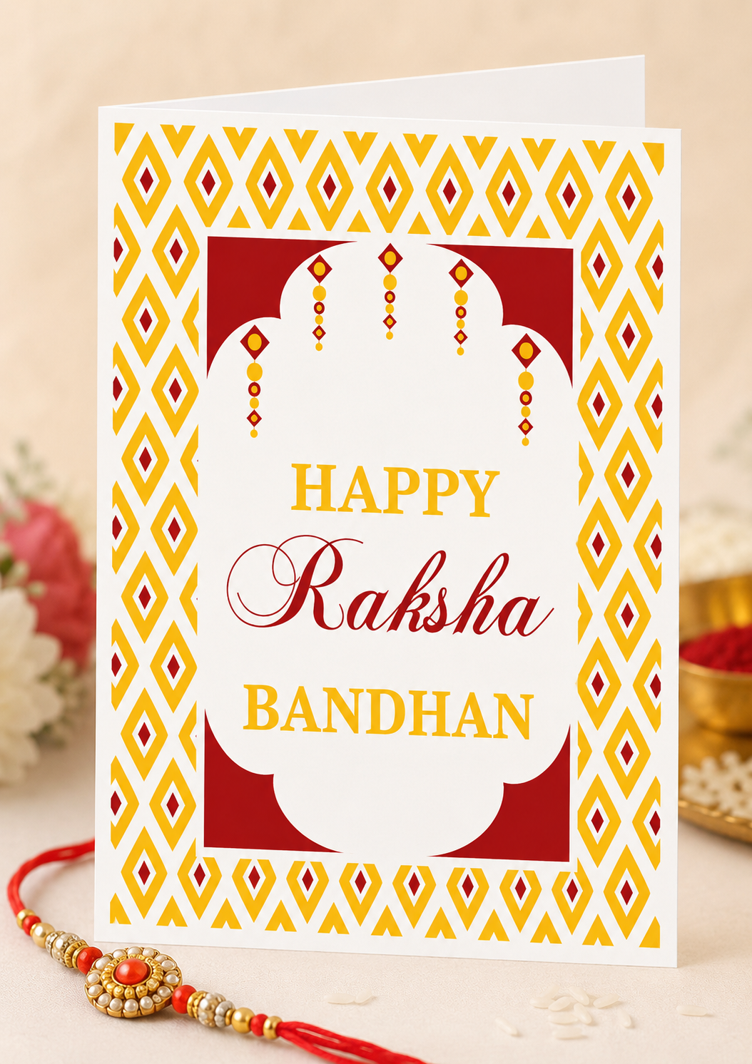 Red and Yellow Pattern Rakhi Greeting Cards Red and Yellow Pattern Rakhi Greeting Cards