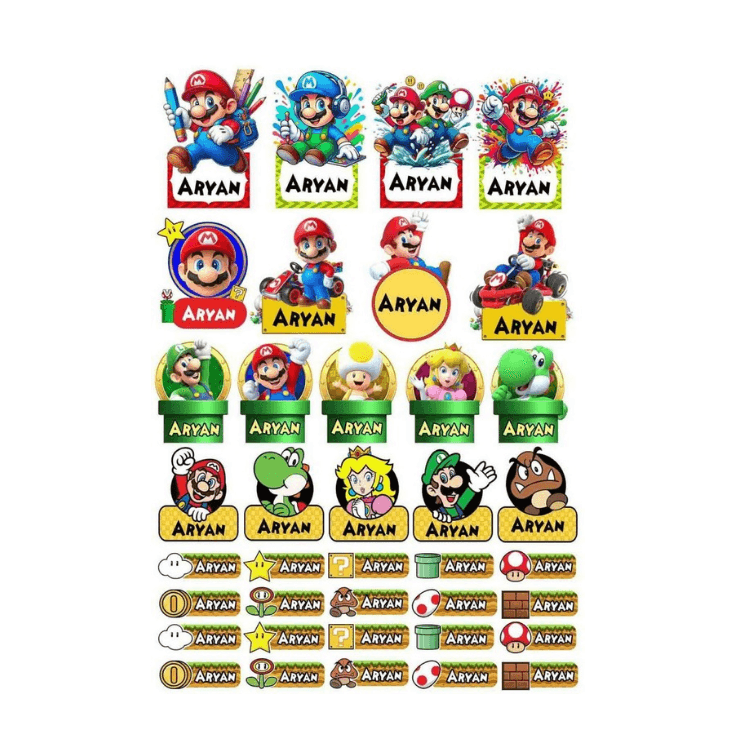 Super Mario theme Sticker Labels - Pack of 31 BACK TO SCHOOL PRETTY UR PARTY