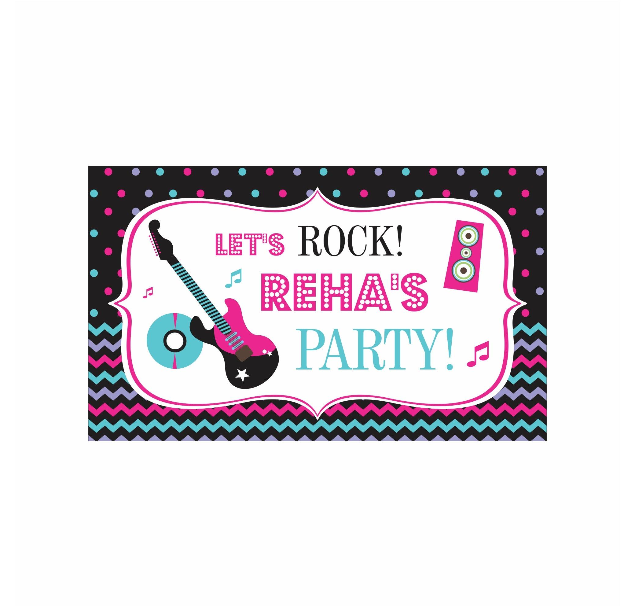 Girly Rockstar Theme Backdrop PERSONALISED Pretty UR Party