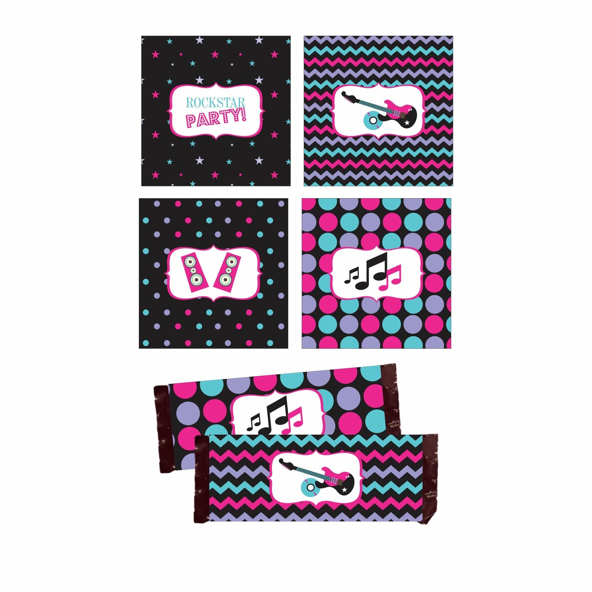 Girly Rockstar Theme Chocolate Wrappers THEME PARTIES Pretty UR Party