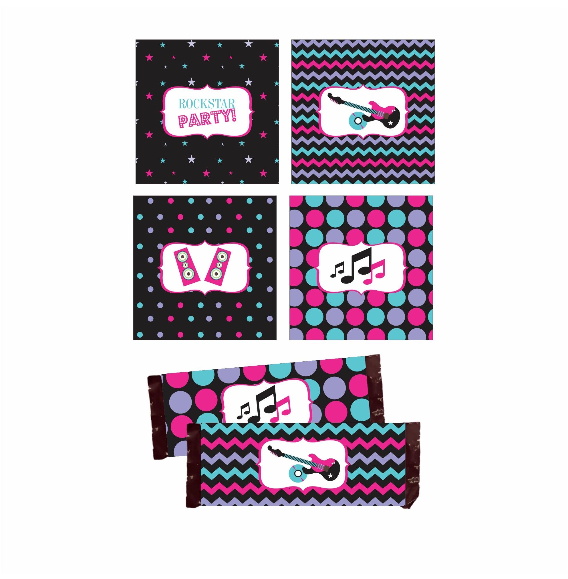 Girly Rockstar Theme Chocolate Wrappers THEME PARTIES Pretty UR Party