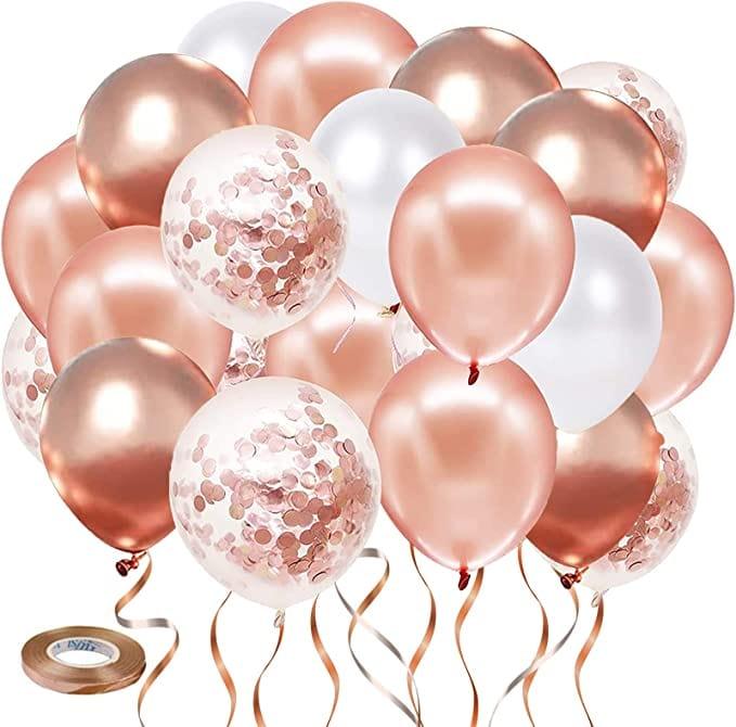 Rose Gold and Confetti Latex Balloons - Pack of 10 ALL PARTY SUPPLIES Pretty UR Party