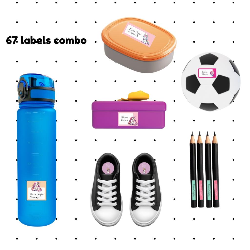 Unicorn Waterproof Label Combo - Pack of 67 labels BACK TO SCHOOL PRETTY UR PARTY