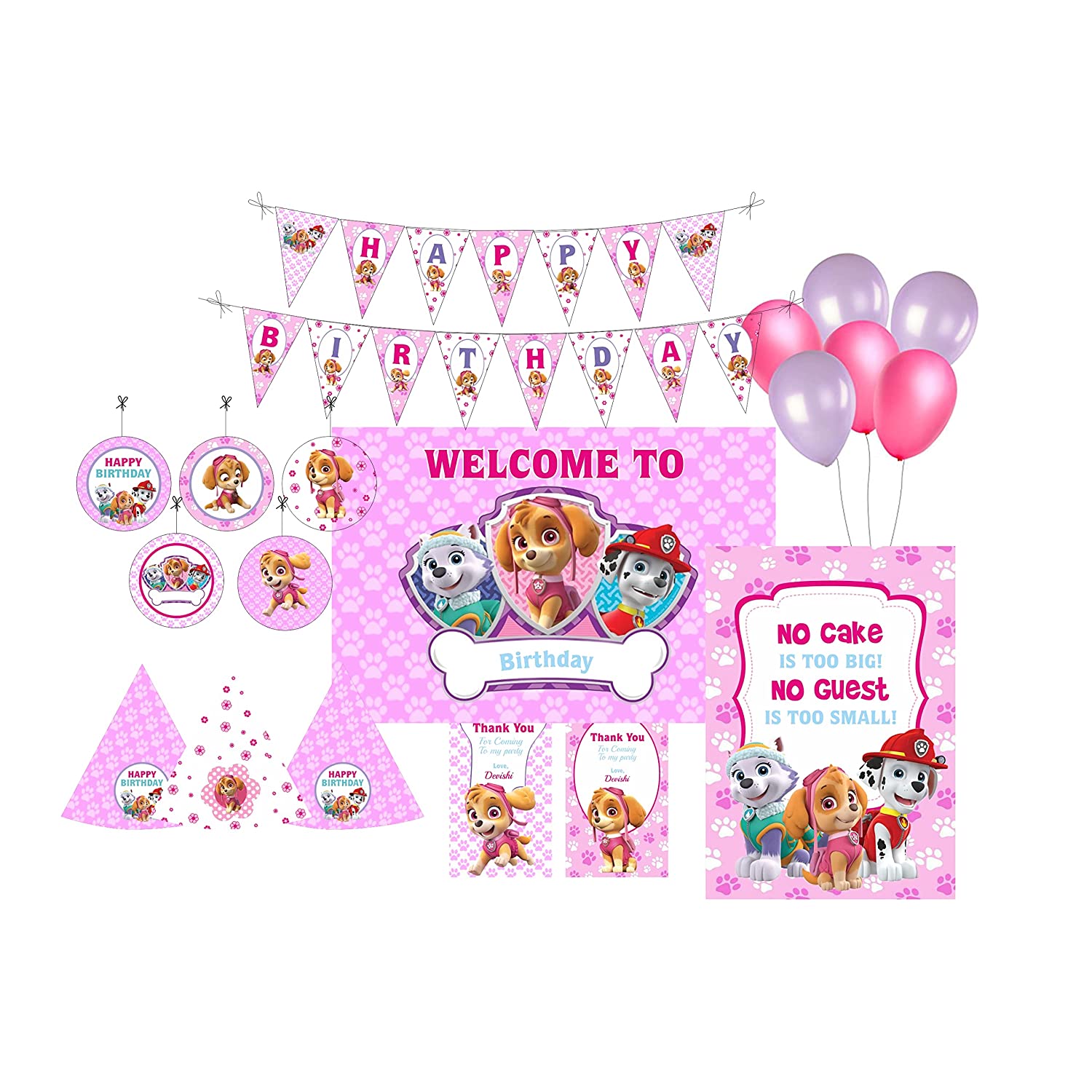 Paw Patrol Skye Party Decorations Kit - 80 pieces Combo Pack BIRTHDAYS Pretty UR Party