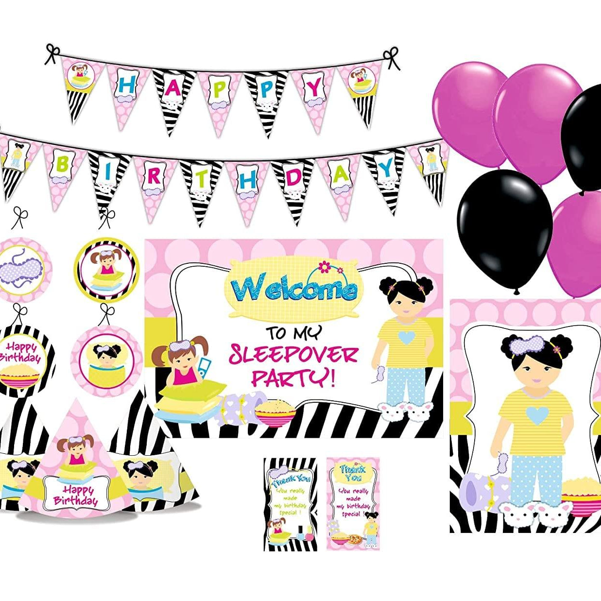 Slumber Party Decorations Kit - 80 Pieces Combo Pack BIRTHDAYS Pretty UR Party