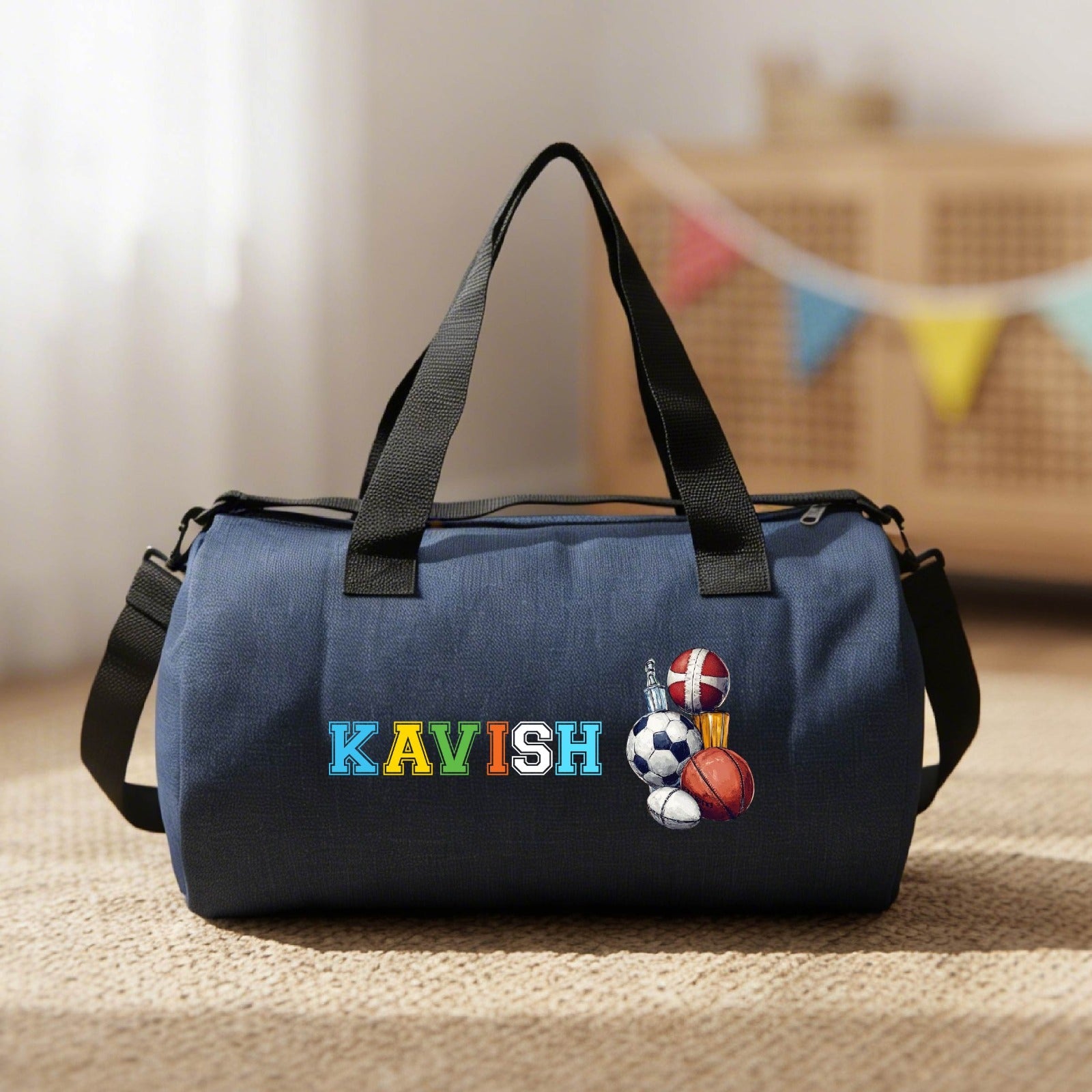 Personalised Denim Duffle Bag Personalised Denim Duffle Bag
