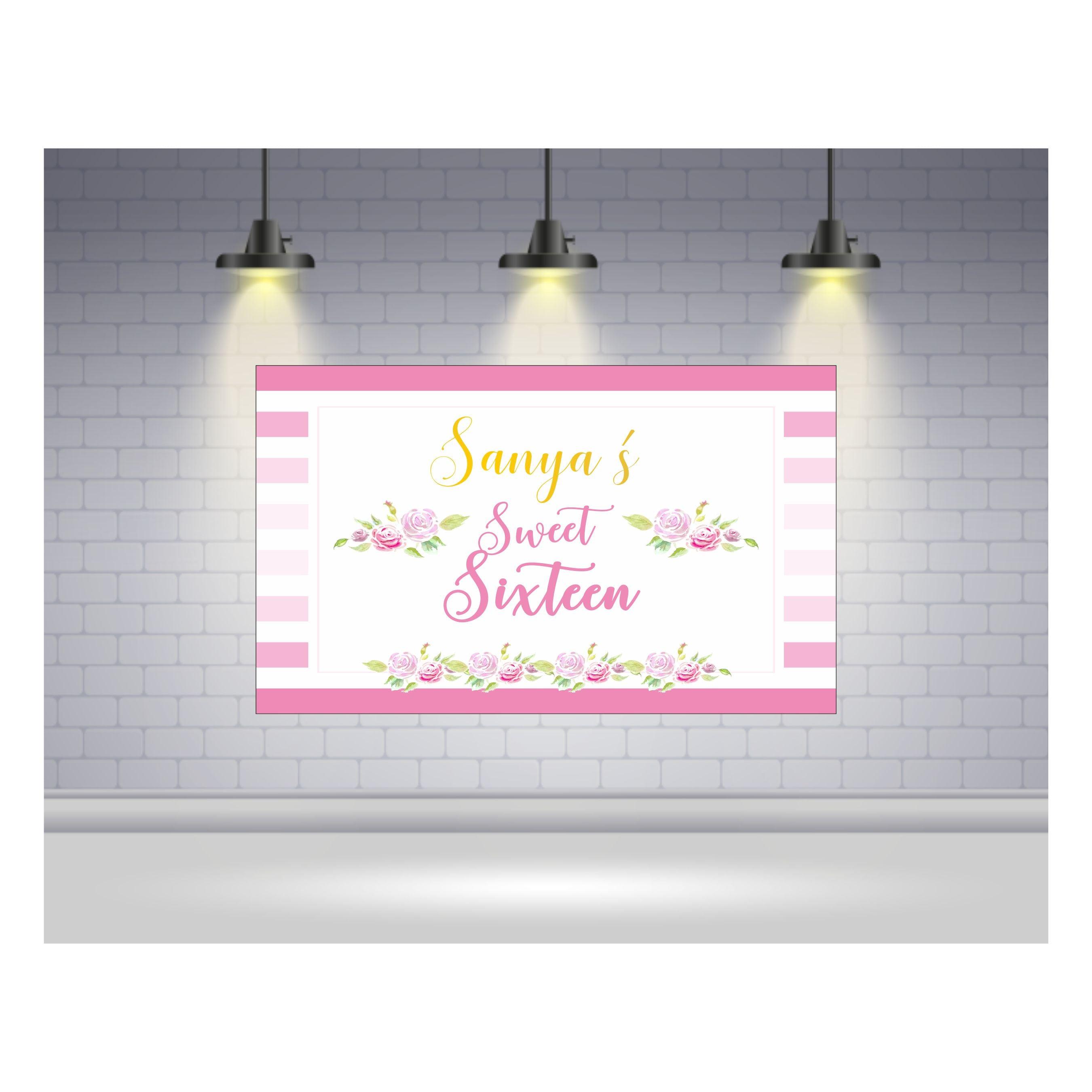 Sweet Sixteen Theme Backdrop PERSONALISED Pretty UR Party