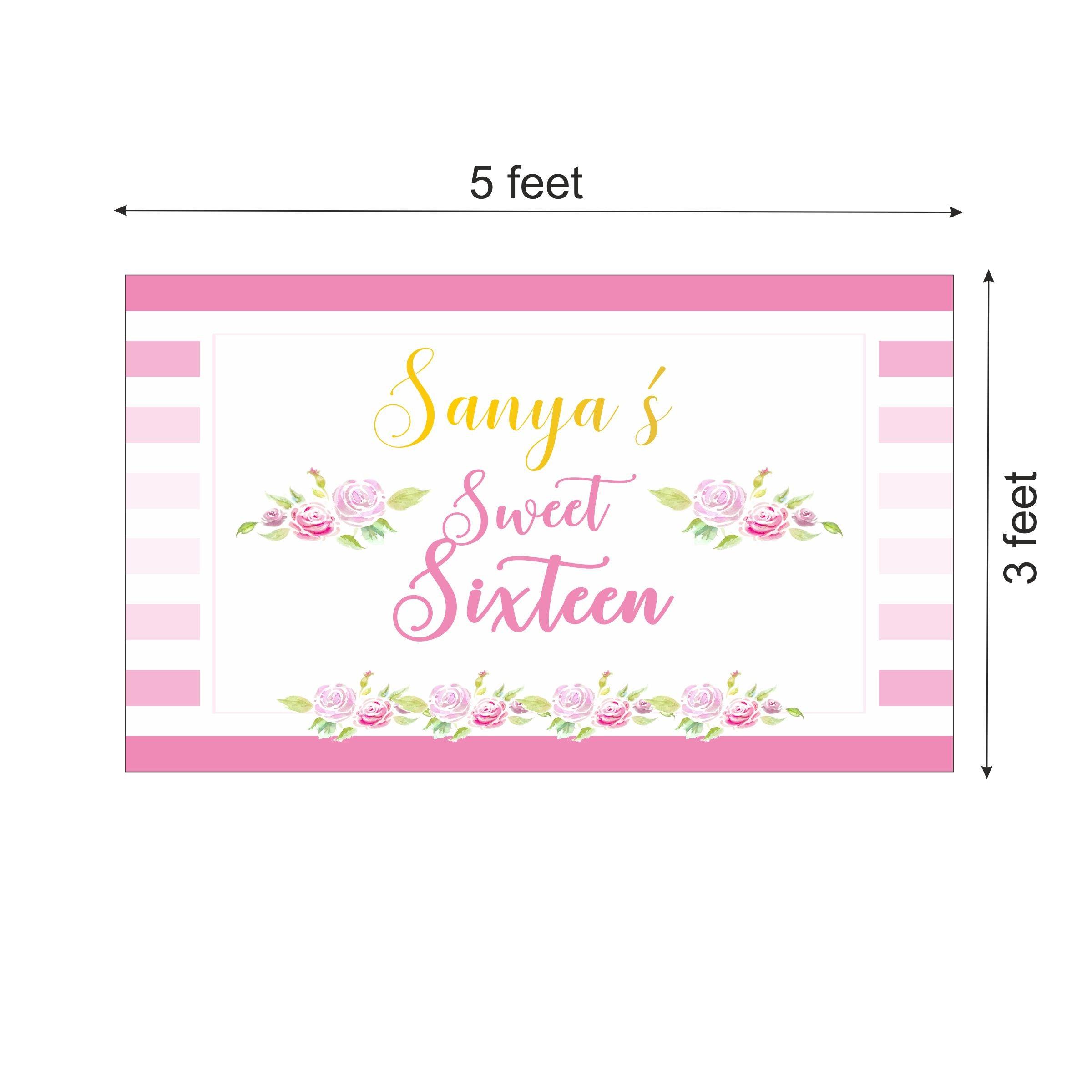 Sweet Sixteen Theme Backdrop PERSONALISED Pretty UR Party