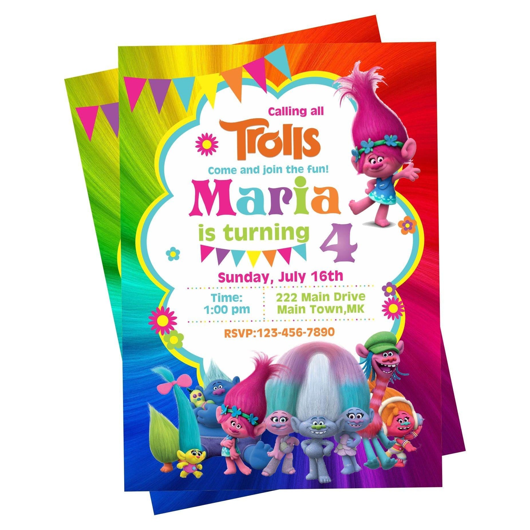 Trolls Theme E-Invitations BIRTHDAYS Pretty UR Party
