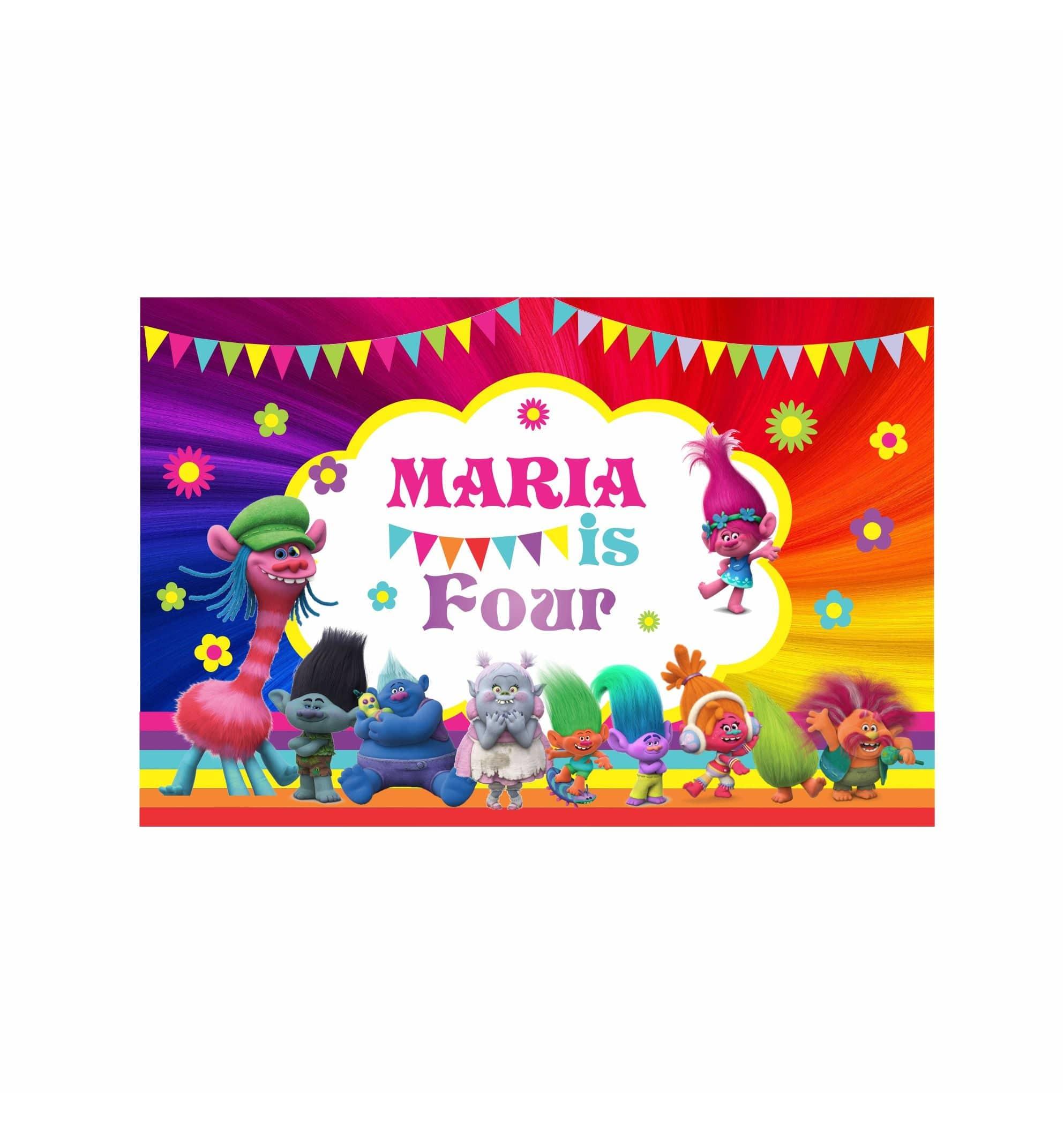 Trolls Theme Backdrop PERSONALISED Pretty UR Party