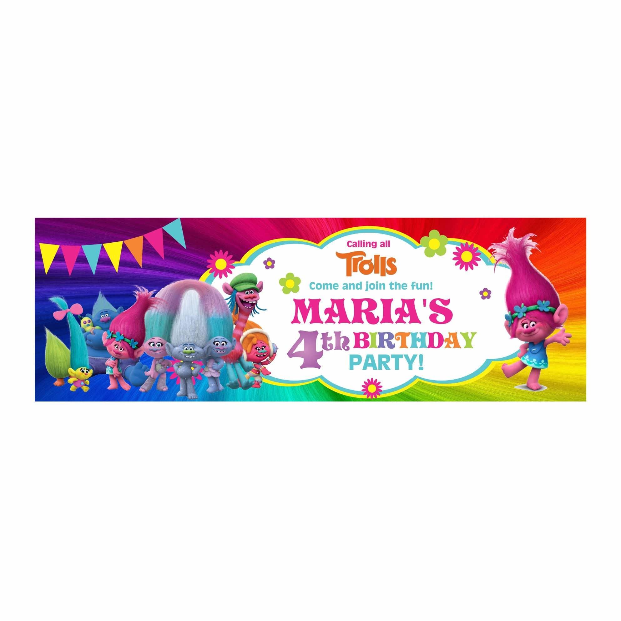 Personalized Trolls Theme Banner 30in ALL PARTY SUPPLIES Pretty UR Party