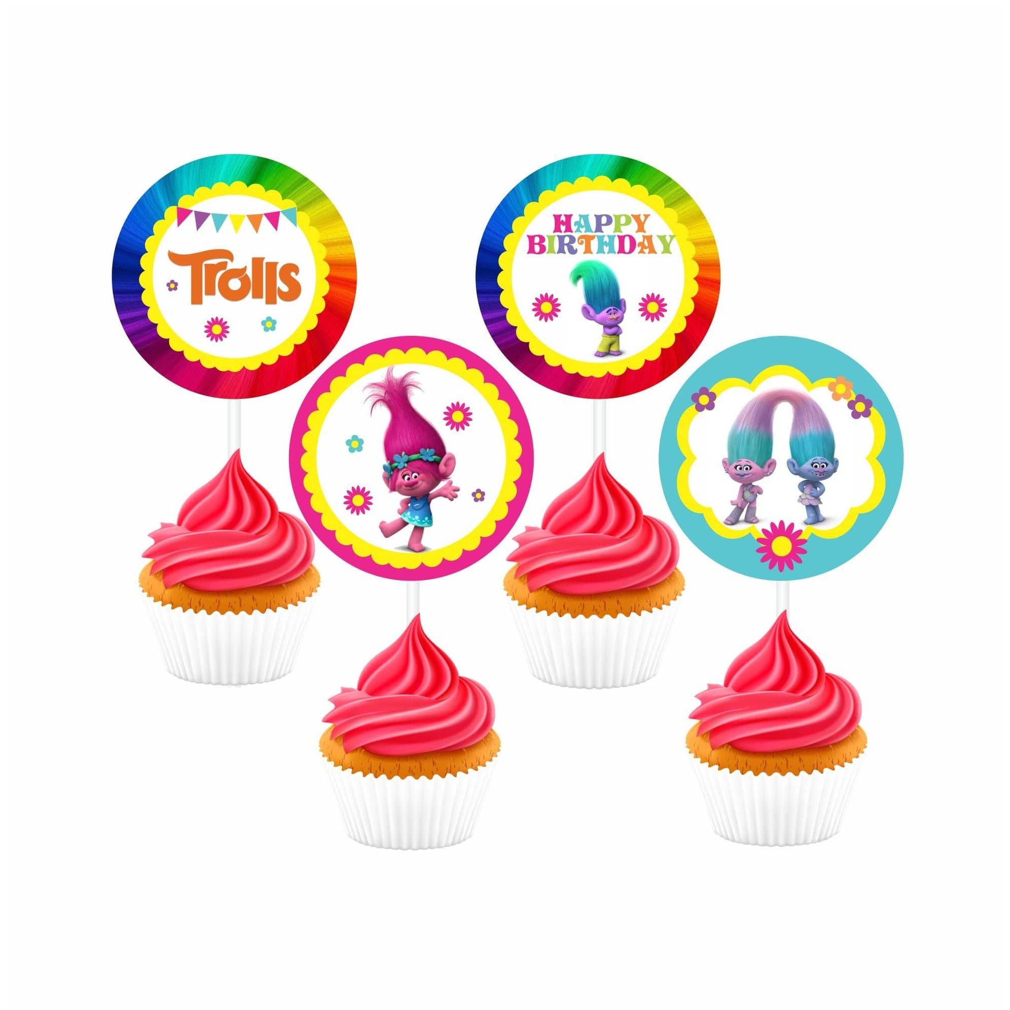 Trolls Theme Cupcake Toppers THEME PARTIES Pretty UR Party