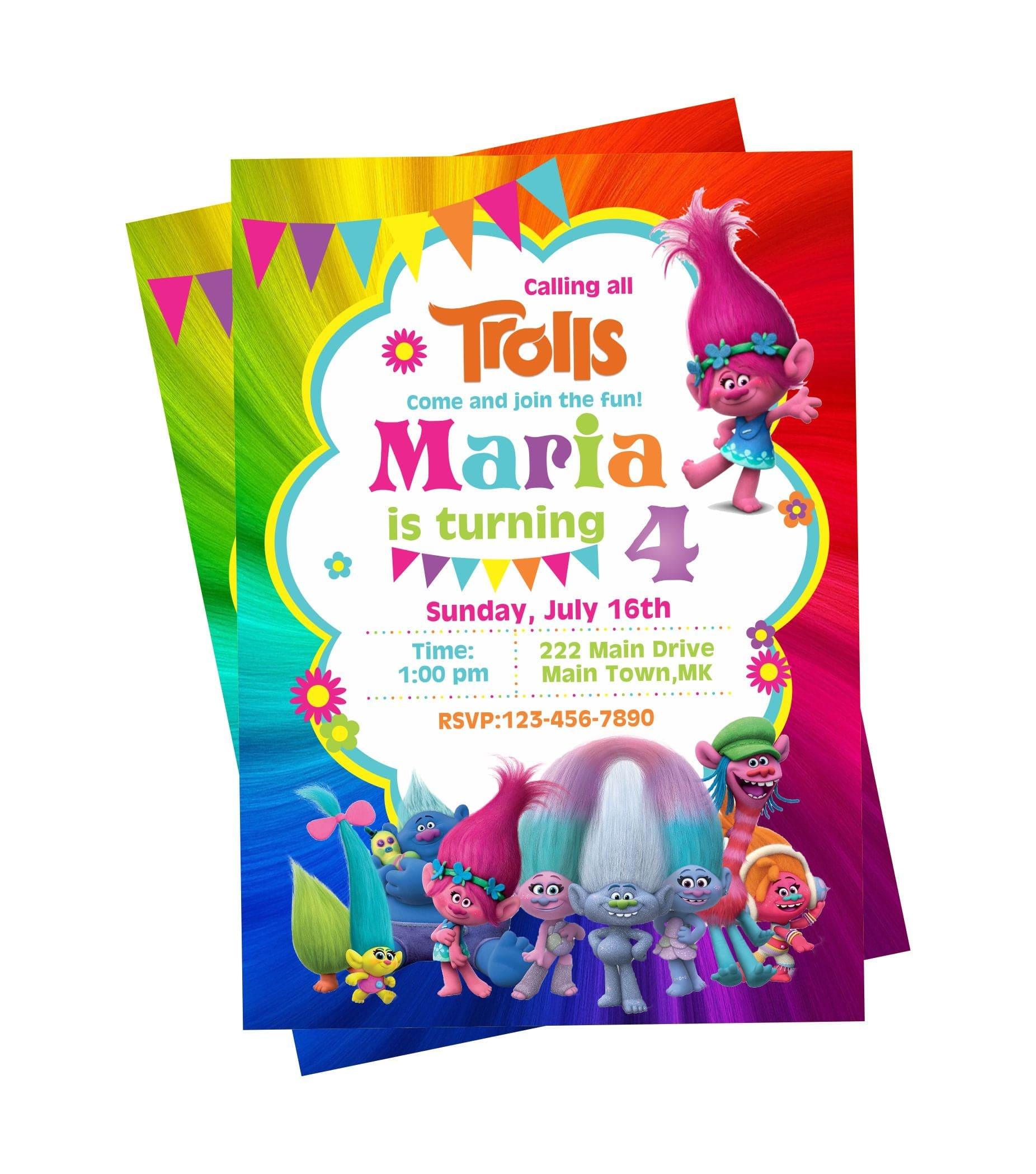 Trolls Theme Invitations ALL PARTY SUPPLIES Pretty UR Party
