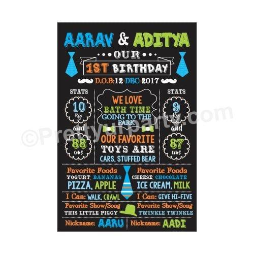 Twin Boys Chalkboard Poster PERSONALISED Pretty UR Party
