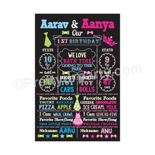Twins Chalkboard Poster PERSONALISED Pretty UR Party