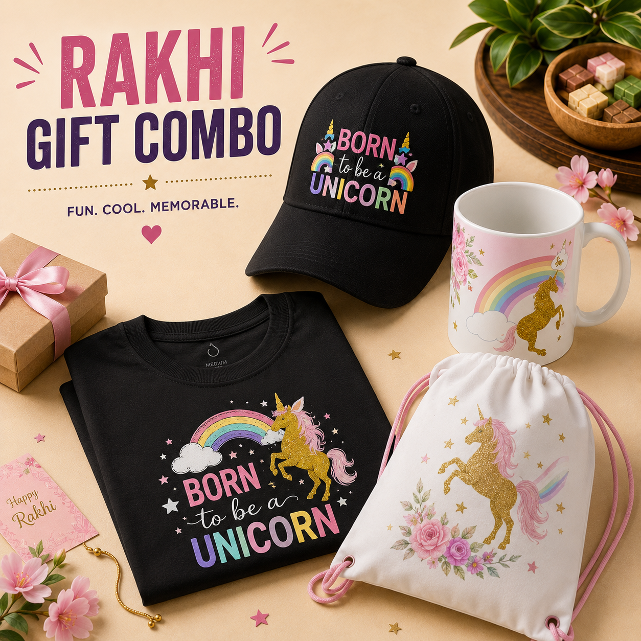 Unicorn Inspired Rakhi Gift Combo for Kids Unicorn Inspired Rakhi Gift Combo for Kids