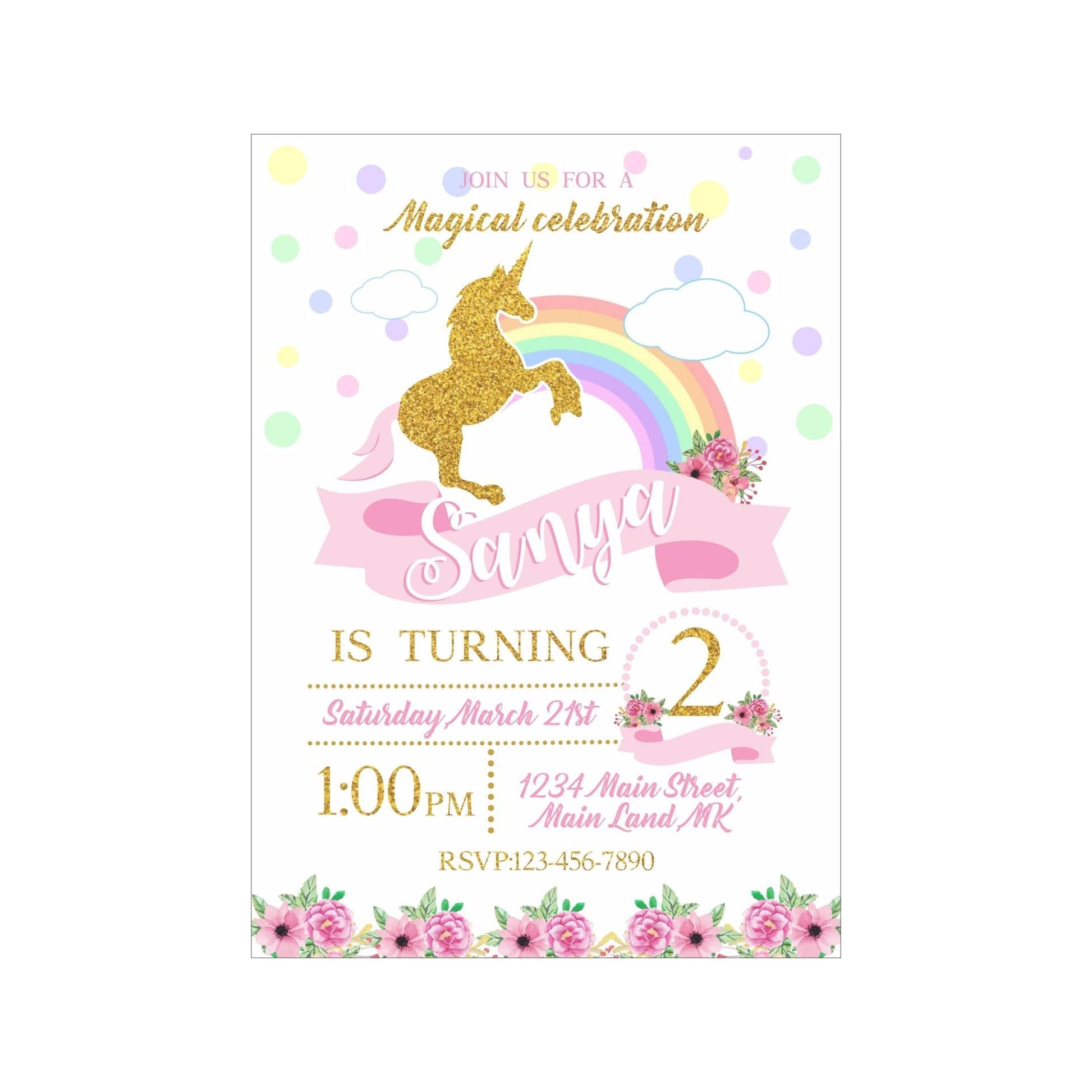 Unicorn Theme E-Invitations BIRTHDAYS Pretty UR Party