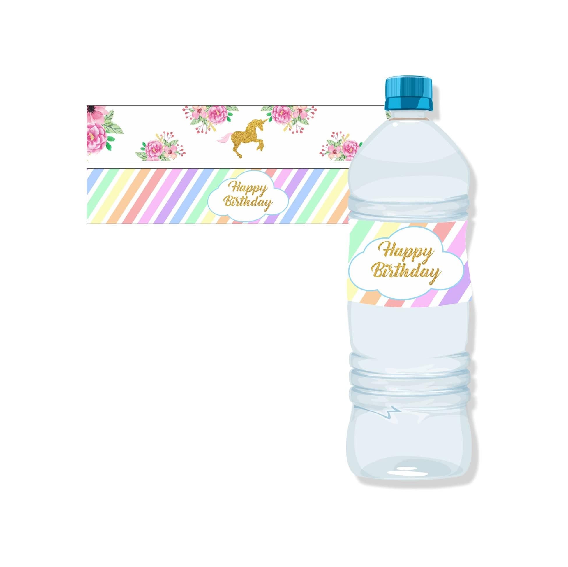 Unicorn Water Bottle Labels THEME PARTIES Pretty UR Party