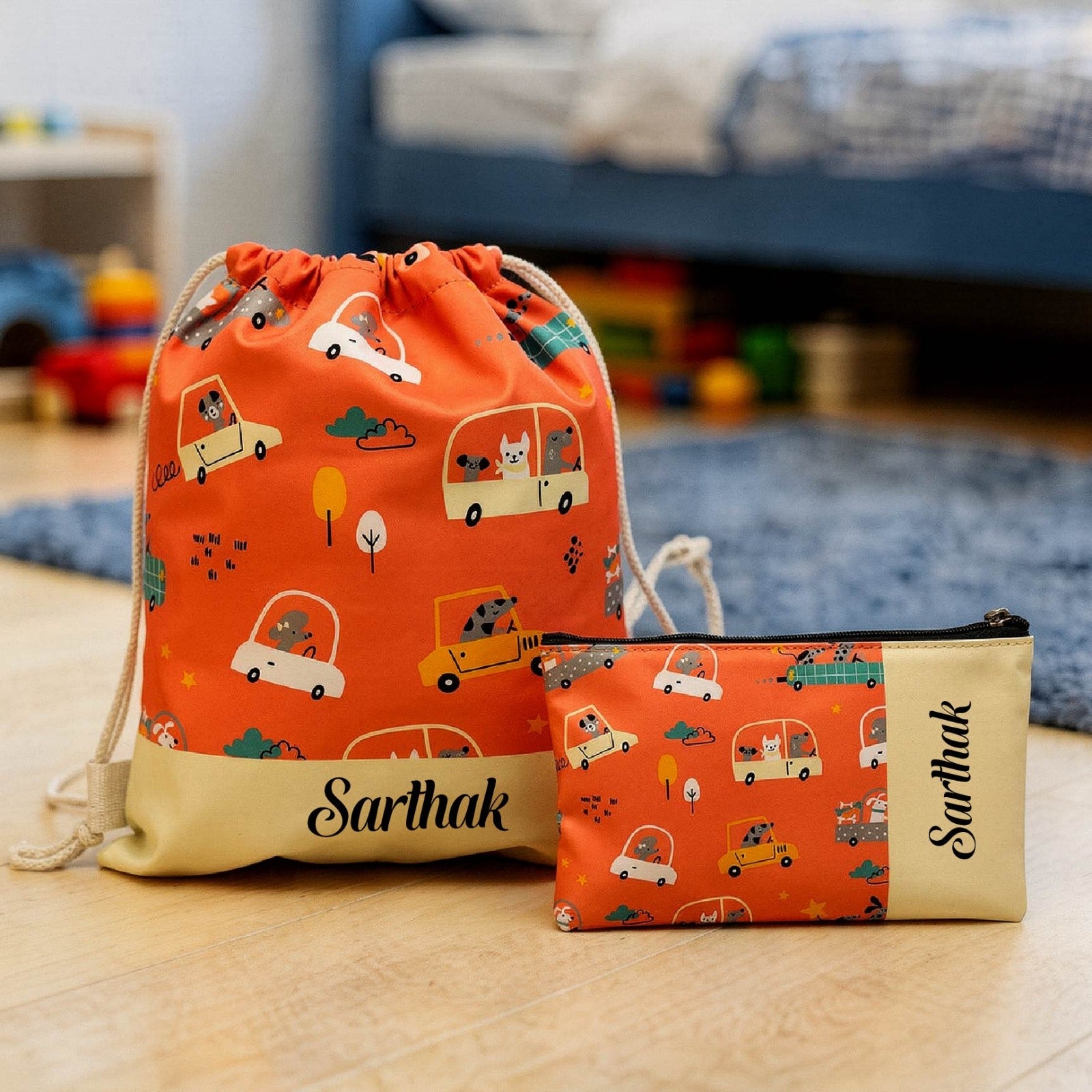 Personalised Kids Drawstring Bag with Pouch Personalised Kids Drawstring Bag with Pouch