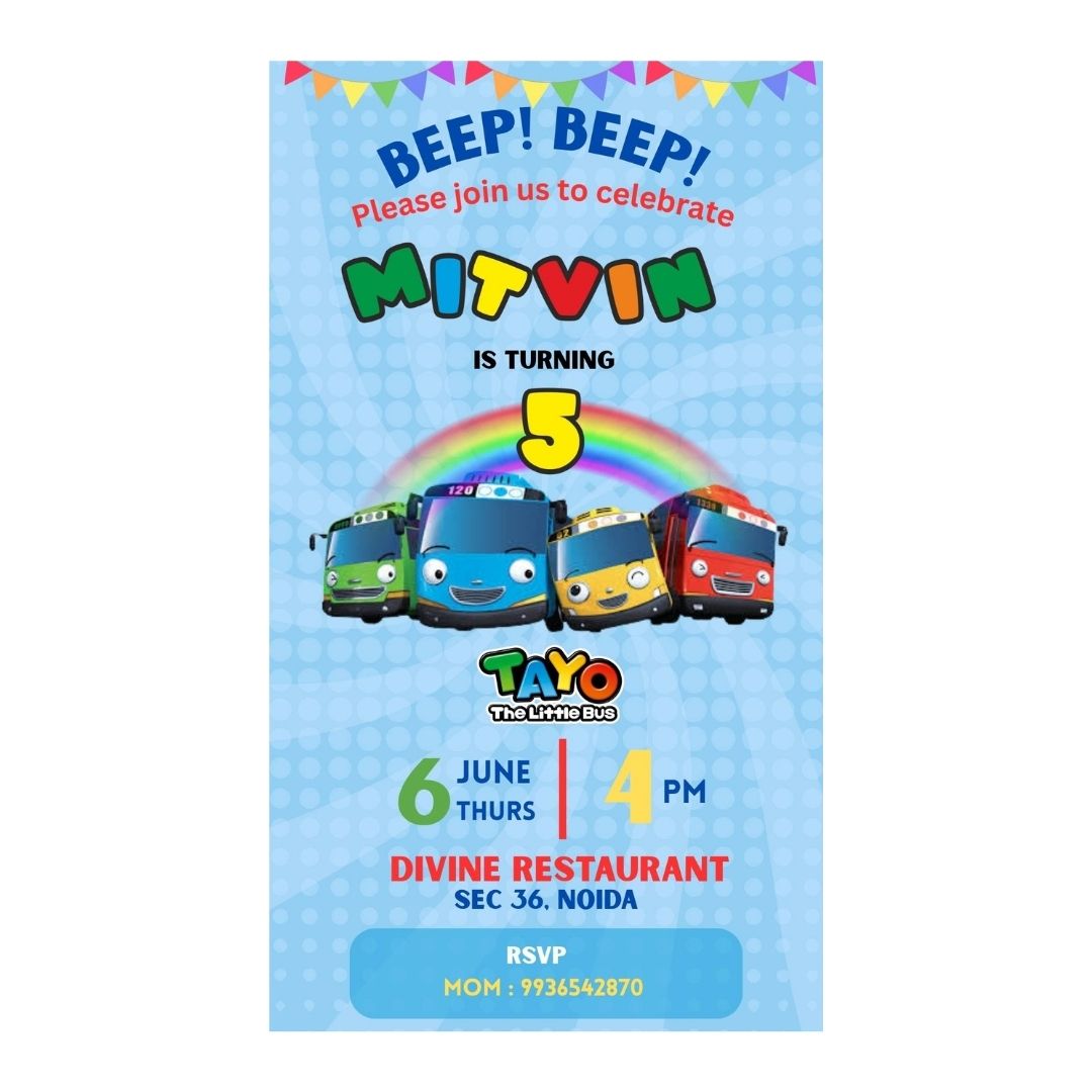 Tayo the little Bus Theme E-Invitations ALL PARTY SUPPLIES Pretty UR Party