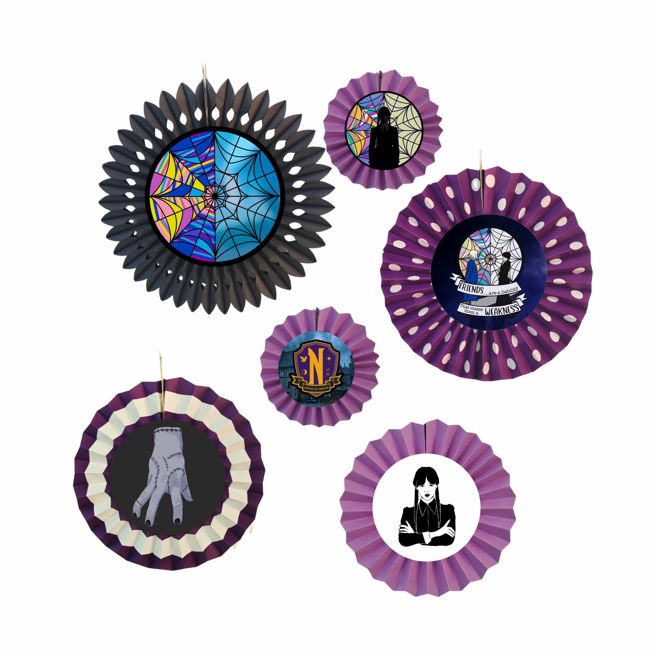 Wednesday Paper Fans - Set of 6 DECORATIONS Pretty UR Party