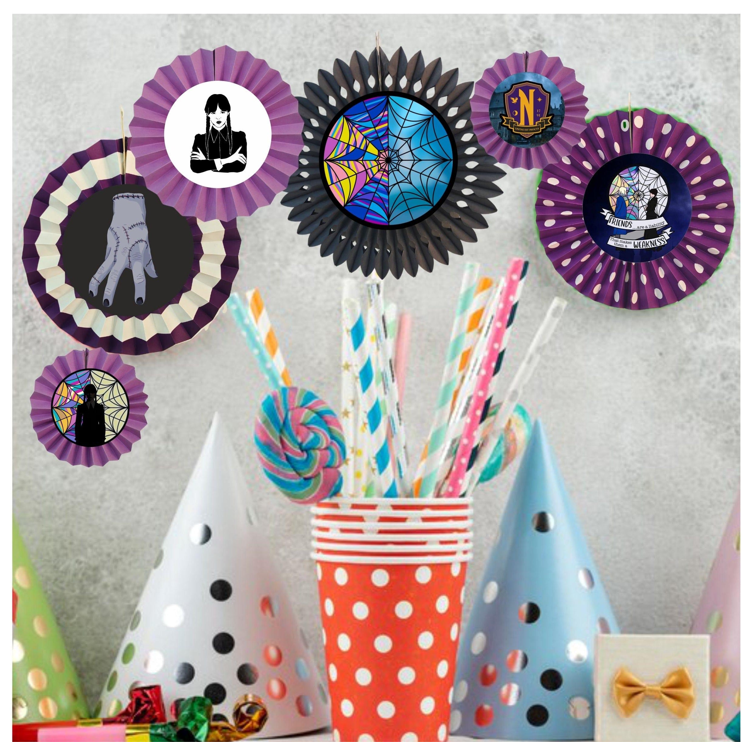 Wednesday Paper Fans - Set of 6 DECORATIONS Pretty UR Party
