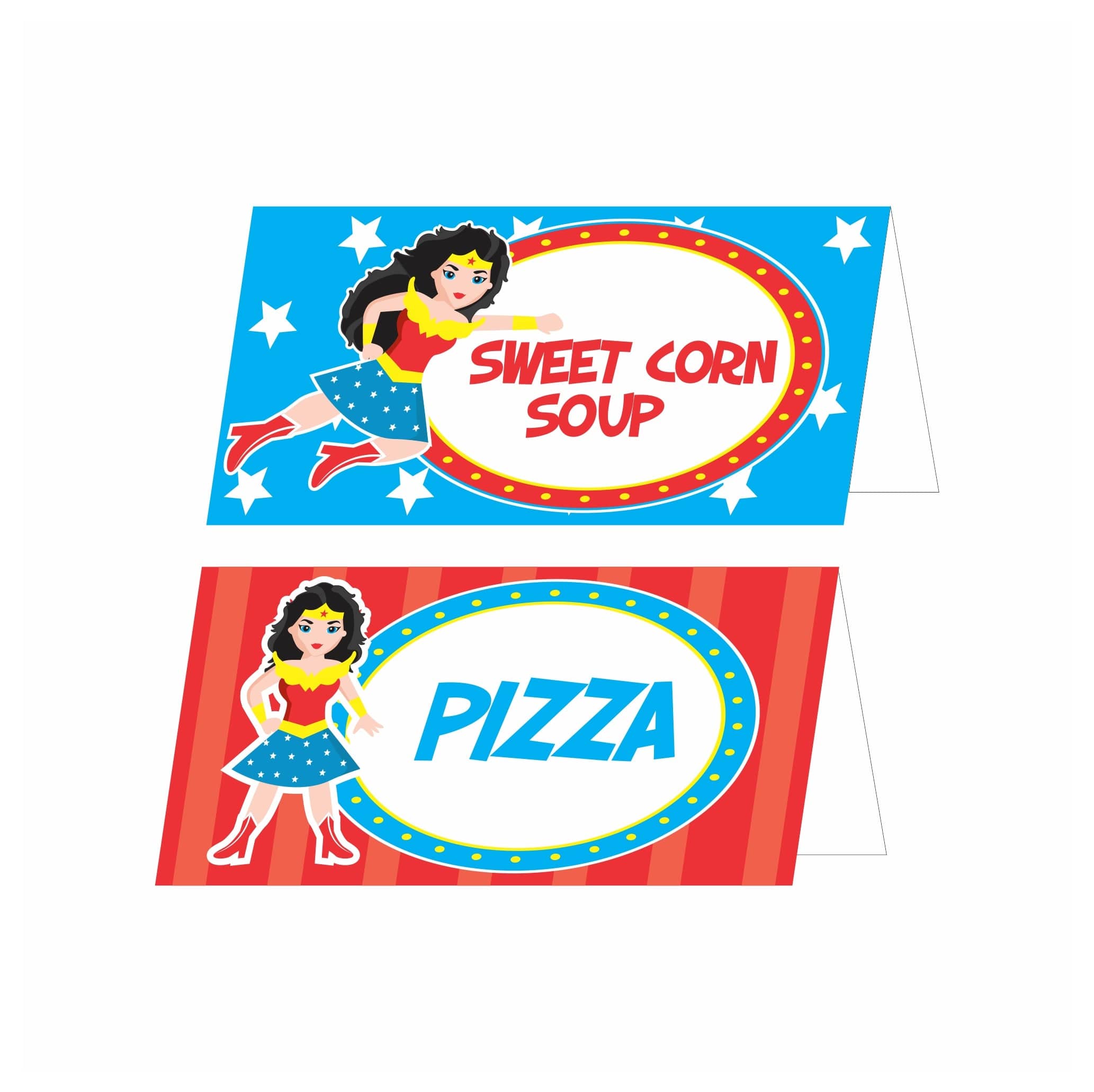 Wonder Woman Theme Food Labels / Buffet Table Cards THEME PARTIES Pretty UR Party
