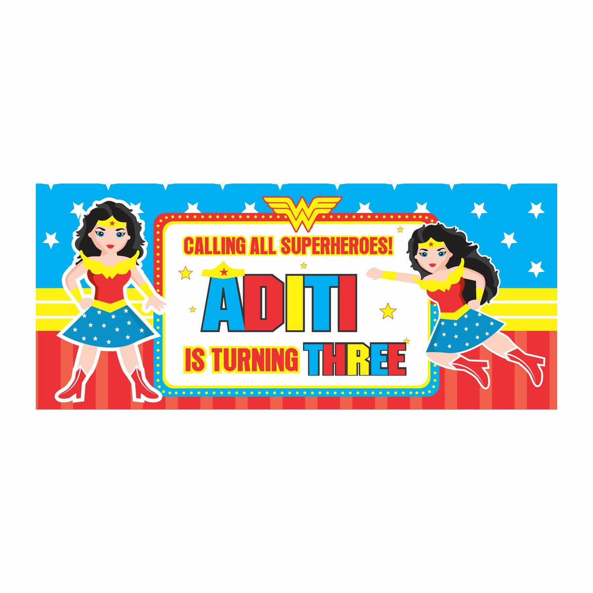 Personalized Wonder Woman Theme Banner 30in PRETTY UR PARTY
