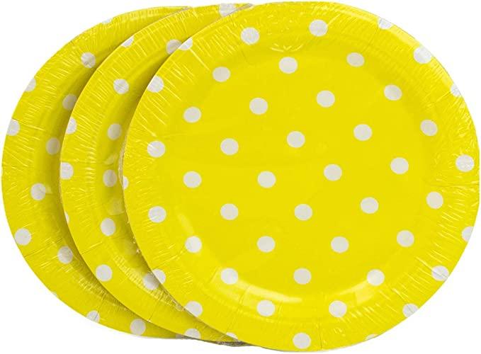 Yellow Polka Dots Paper Plates - Pack of 10 THEME PARTIES Pretty UR Party